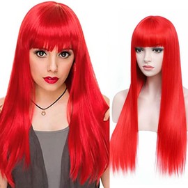 Rosastar Straight Synthetic Hair Wigs Straight Heat Resistant Red Synthetic Wig With Bangs for Women
