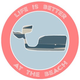 Athena Brands Blue Whale Life is Better at the Beach - Car Truck Window Bumper Sticker Decal - Lobster Claw Red