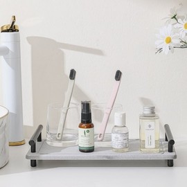 Aesthetic Diatomaceous Earth Bathroom Organizer Tray - Natural Drying & Water Absorbing Set Large=White