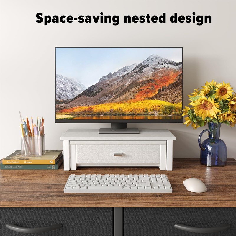 WOHOMO Dual Monitor Stand Riser with Drawers, Desk Organizers for