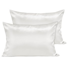 Fittia Satin Pillowcase for Curly Hair, Satin Silk Pillow Cases Standard Size 2 Pack, Silky Pillowcases with Hidden Zipper, Ivory, 20''x26''