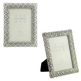 Sixtrees A TWINPACK of Antique Vintage and Shabby Chic Style silver metal photo frames with beads and crystals for a 6" x 4" (152 x 102mm) picture -Diana