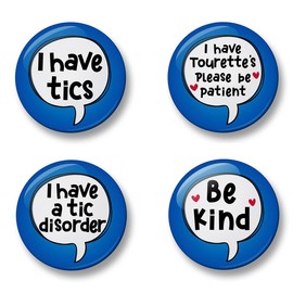 Tics Pin Badges, 4 Badges, Set of 4, 32mm or 44mm, Communication, Mental Health, Awareness, Tics, Tic Disorder, Tourettes Syndrome (32mm, Blue)