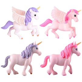 Kisangel Miniature Unicorn Figurine Set: 4-Piece Collection of Unicorn Dolls - Ideal for Home Decor, Aquariums, or Car Ornaments
