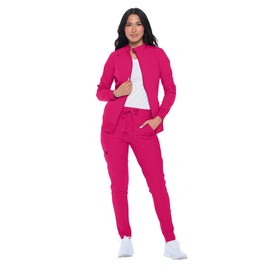 Monarch Uniforms Womens Scrub Jacket Zippered Warm-up Jacket Hot Pink