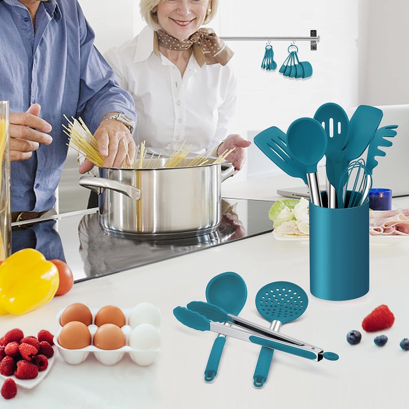 LIANYU 43 Pcs Silicone Kitchen Cooking Utensils with Holder, Heat