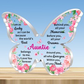 JMIMO Auntie Gifts Auntie Butterfly Shaped Acrylic Plaque from Niece Nephew,Mothers Day Christmas Birthday Gifts Keepsake for Auntie