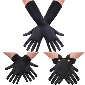 Avxdbr 3 Pairs Black Satin Gloves Long Elbow Length Women Formal Opera Glove Wrist Length Bridal Gloves Stretchy Outfit for Festival Party Dinner