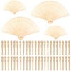 FEPITO 50 Pieces Wooden Handheld Paper Fan Wooden Folding Fans