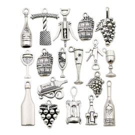 50個 クラフト用品 アンティークシルバー テイスティング ワイン ブドウ カクテル グラス ワインオープナー チャーム ジュエリー製作用材料 手作りネックレス ブレスレット用クラフトアクセサリー (M307)