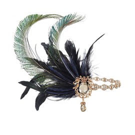 IYOU Crystal Feather Flapper Headpiece Black Rhinestone Headband 1920s Gatsby Hair Accessories for Women Vintage Festival Prom Costume