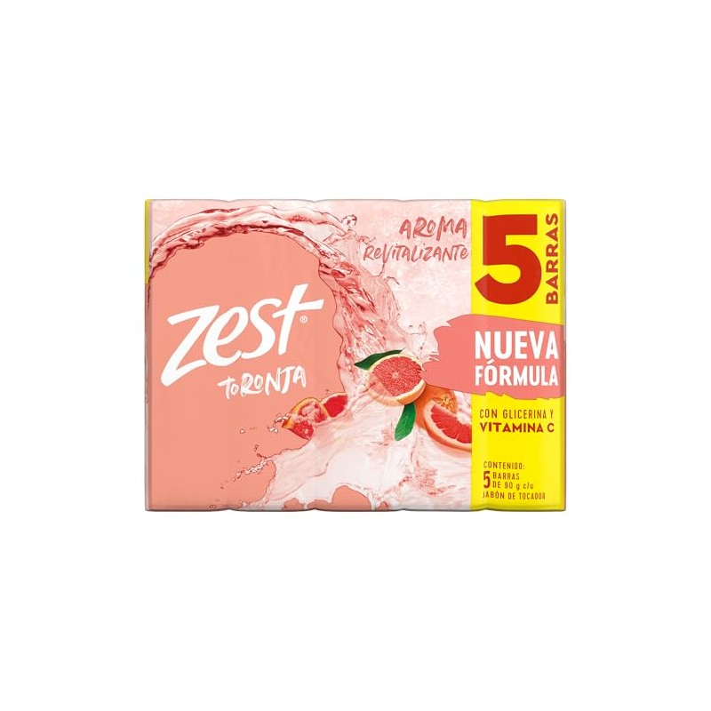 Zest Jabón de Tocador, Toronja/Albahaca, 90 gr, Paquete de 5