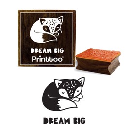Printtoo Dream Big Text & Sleeping Fox Pattern Square Wooden Rubber Stamp Block-2 x 2 Inches