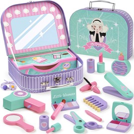 Toyssa Wooden Pretend Makeup for Toddlers 3-5, Kids Makeup Sets for Girls 3-4 with Storage Box, Princess Pretend Play Beauty Salon Toys Kits, Christmas Birthday Gifts for Girls Toys Aged 3 4 5 6 7