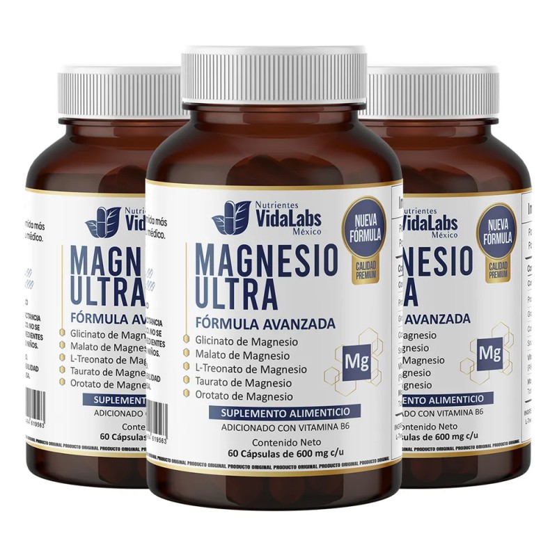 Pack 3 Magnesio Ultra Nutrientes Vidalabs Mxico 60 Cpsulas Sabor