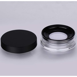 AKOAK Capacity 10 ml(0.33 oz) No Leaks Empty Reusable Plastic Loose Powder Compact Container DIY Makeup Powder Case with Sponge Powder Puff,Elasticated Net Sifter and Black Threaded Screw Lid