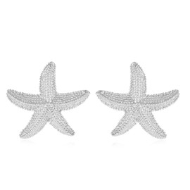 Starfish Earrings Silver Chunky Statement Earring Summer Beach Stud Earrings Jewelry for Women
