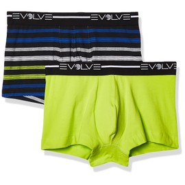 Evolve Men's Cotton Stretch No Show Trunk Underwear Multipack, Lime Green/Multi Stripe/Black, Medium