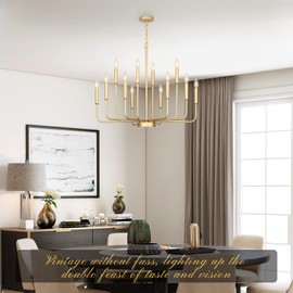 Gifarich Gold Chandeliers for Dining Room Light Fixture Over Table, Modern Farmhouse Chandeliers for Living Room,12-Lights Candle Lighting Fixtures for Entryway Kitchen Island Foyer