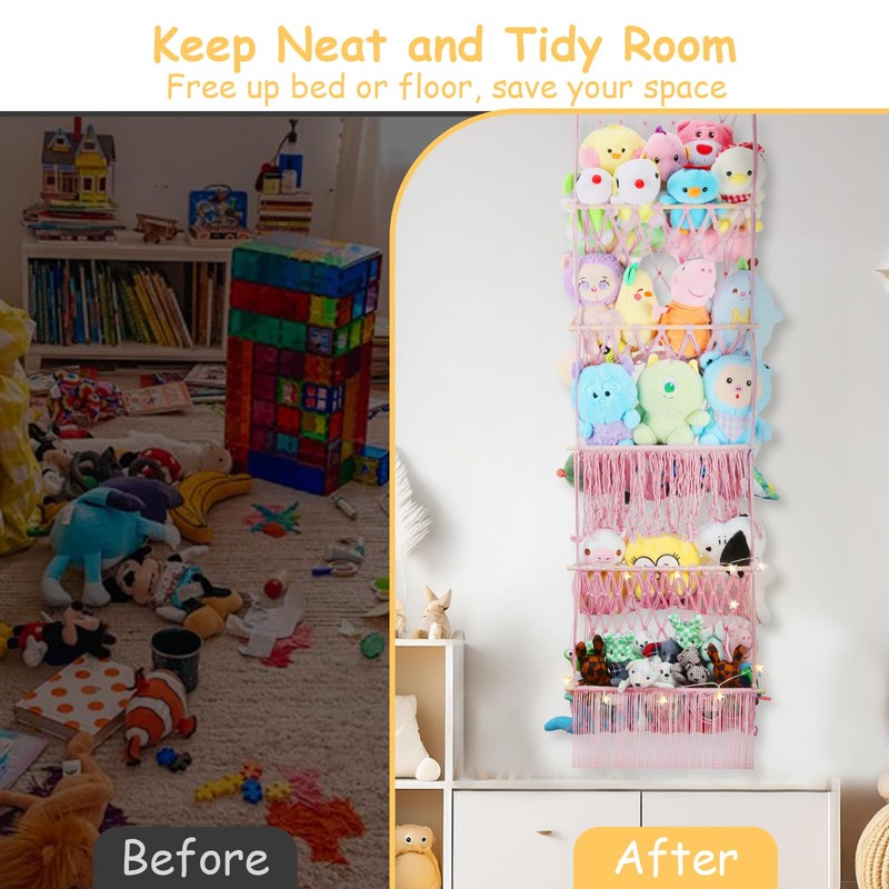 iHansee 5 Tier Stuffed Animal Storage Shelf Net, 17x61 Inch
