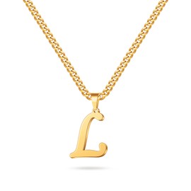Initial Necklace for Men - Gold Letter L Pendant Initial Necklace for Men Boys Stainless Steel Cuban Link Chain Initial Necklace Women Mens Jewelry Birthday Gifts for Men Boyfriend Christmas Gifts