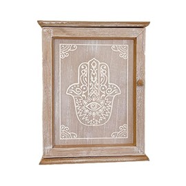 DAMDAM GO Wooden Key Cabinet Decorated with Hand of Fatima, Nordic Style, with 6 Wall Hooks (Hand of Fatima)