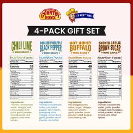Country Bob's Wing Sauce Variety 4-Pack - Hot Honey Buffalo, Chili Lime, Roasted Pineapple & Black Pepper, Smoked Garlic & Brown Sugar, 18oz Each