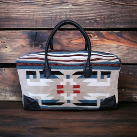 Aztec Large Weekender Southwestern Duffel Bag Saddle Blanket Bag 100% Leather Handles (Sahara)