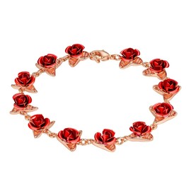Suplight Women's Jewellery Yellow Gold Plated Bracelet/Earring/Earring/Ring with Red Roses Decorated Women Girls Accessory Gift for Mother's Day Valentine's Day Birthday Christmas, 18 centimetres,