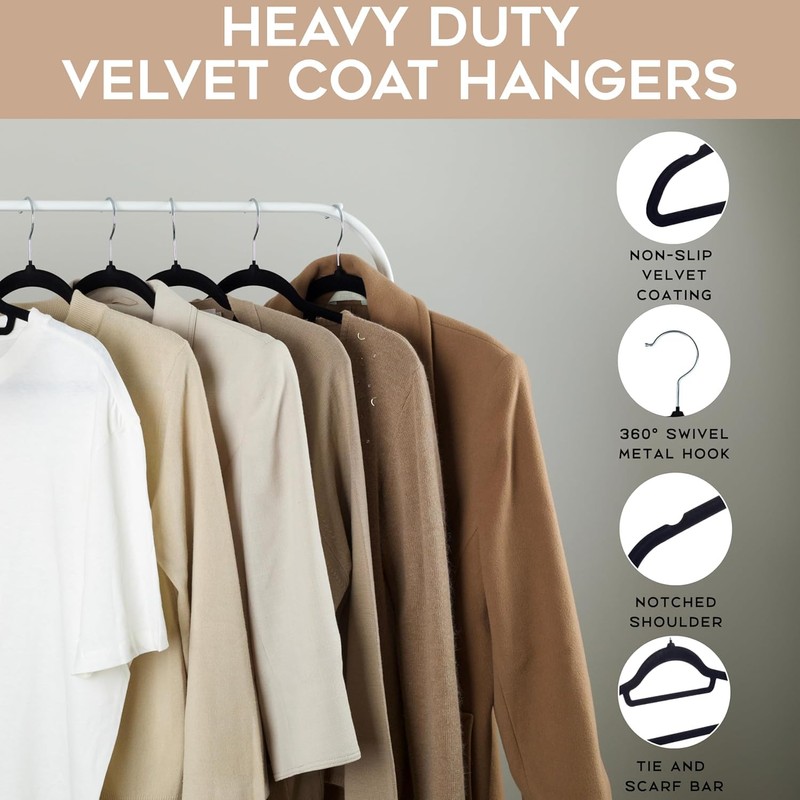 Faboer Velvet Hangers 100 Pack - Non-Slip Clothes Hangers with