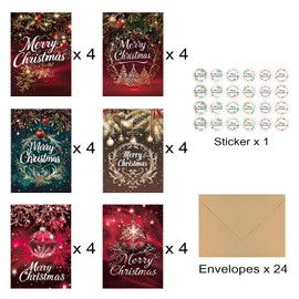 24Pack Christmas Greeting Cards with Envelopes & Stickers, Merry Christmas Cards Bulk, 5x7in Assorted Holiday Cards, Holiday Party Favors for Loved Ones, Friends and Family, 6 Designs - B