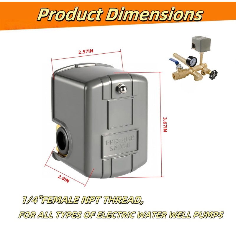 Water Well Pressure Control & Air-Pump Pressure Switch, 40-60 PSI,