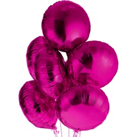 KatchOn, Big Hot Pink Round Balloon - 18 Inch Pack of 6 | Mylar 4D Balloons For Valentines Day Decorations | Pink Party Decoration | Metallic Balloons For Valentines Decor, Happy Birthday Decorations