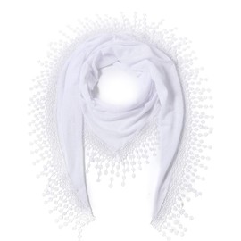 Cindy & Wendy Lightweight Triangle Floral Fashion Lace Fringe Scarf Wrap for Women (SSLS-White)