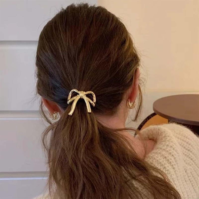 4PCS Metal Heart Hair Tie Metal Bow Gold & Silver