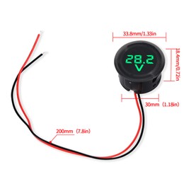 DC4V-100V Voltmeter, LED Digital Waterproof Round 2-Wire Battery Gauge Mini Voltage Display Tester for Cars, Motorcycles, ATVs, Boats, Trucks, Marine Battery Monitors（Green）