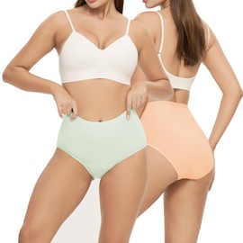 Battewa Leak Proof Underwear for Women Incontinence Urine, High-Waist Cotton Leakproof Postpartum Panties, 50ML for Bladder Leakage Protection. (Large,Green-Orange,2pack)