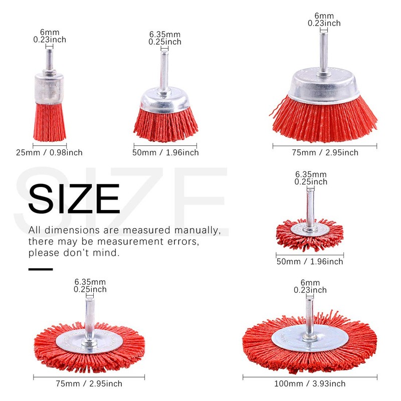 Swpeet 6Pcs Nylon Filament Abrasive Wire Brush Wheel & Cup