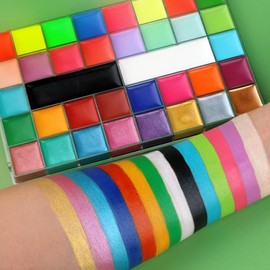 Face Painting Kit Professional Face Body Paint Oil Palette 36 Colors Include 8 UV Glow Colors Brushes Glitter Gel Sponges Facepaint Sticks Gems Stickers