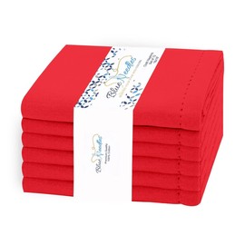 Blue Needles Hemstitch Linen Napkins - 100% Cotton Set of 6 Cloth Dinner Napkins 18x18 inches - Soft, Reusable and Washable Napkins, Ideal for Thanksgiving, Fall, Events & Everyday Use - Red