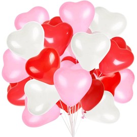 Heart Shape Latex Balloons Pack of 50 12 Inch Red White Pink Color Latex Balloons for Valentine's Day Propose Marriage Birthday Mother's Day Decorations Celebrations