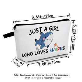 MoCaliduccious "just a girl who loves sharks Print Cosmetic Bag Gift for Birthdays & Holidays Shark Lover's Travel Organizer Toiletry Kit for Shark Gifts