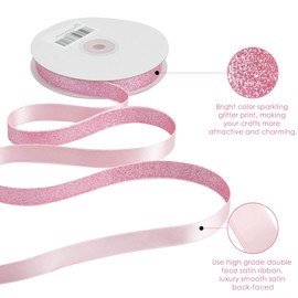 HUIHUANG Pink Glitter Frosted Satin Ribbon - Shiny Chunky Glitter 5/8 inch x 25 Yards for Gift Wrapping, Christmas Tree Decoration, Wedding Invitation, Bouquet, Crafts