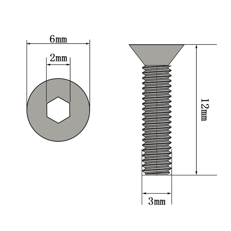 M3 x 12 mm Countersunk Screws with Hexagon Socket (Pack