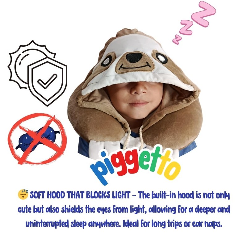 Kids Travel Pillows with Hood, Headrest for Airplane Car Train