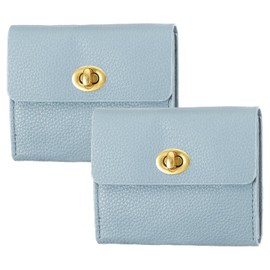 PATIKIL 2 Pcs Small Leather Wallets for Women with Metal Buckle, Stylish Card Holder Wallet Card Case Coin Purse for Cash Business Men and Women, Blue