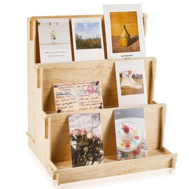 Barydat 3 Tier Wooden Card Display Stand Stationary Organizer Sticker Display Stand for Vendors Crafts Greeting Card Organizer Racks Retail Display Stand Holder for Counter Tabletop Display Supplies