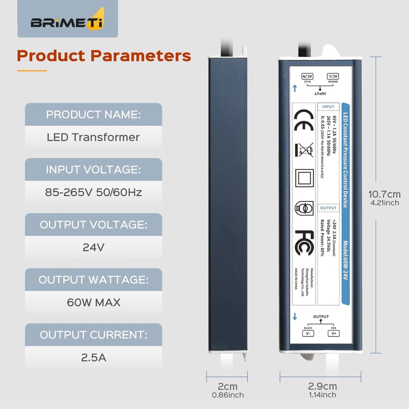 BRIMETI Trasformatore LED 220V 24V 60W Esterno Impermeabile IP67 Adattatore