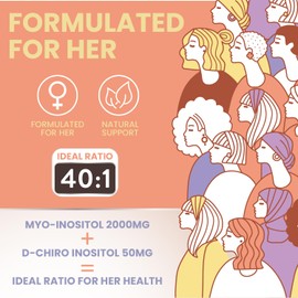 Vegan Myo-Inositol & D-Chiro Inositol Supplement for Women - PCOS Relief, Hormonal Balance, Ovarian Support, Ovulation Support Supplement - Ideal Ratio 40:1-90 Cap - Fertility Supplements for Women