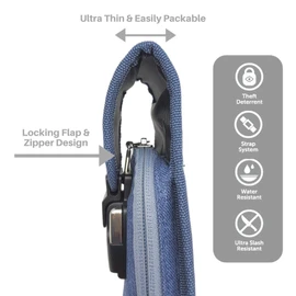 Mini FlexSafe por AquaVault: Silla de playa portátil antirrobo y caja fuerte para viajes. Plegable, ligera y resistente a las barras. Uso en la playa, piscina, parque acuático, crucero, más – azul